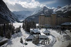03A Chateau Lake Louise Daytime In Winter With Lake Louise, Mount Victoria, Mount Whyte, Big Beehive, Mount Niblock and Mount St Piran